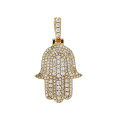 Hamsa Hand Iced Diamond Pendant Men′s 14K Yellow Gold/CZ Pendant